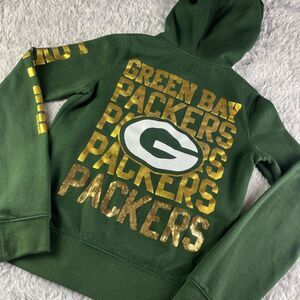 Green Bay Packers Jacket Womens Medium Hoodie Green Gold Sequins Full Zip Love